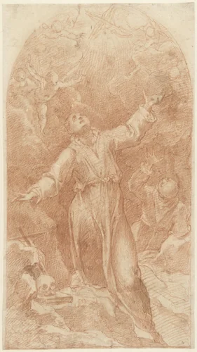 Stigmatisatie van Franciscus van Assisi by Cristoforo Pomarancio, drawing, 1600-1626