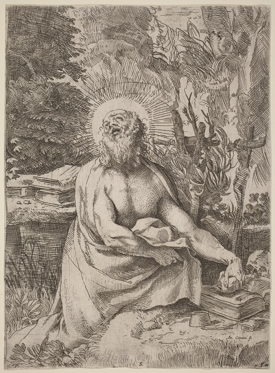 Saint Jerome in the Wilderness by Annibale Carracci; Pietro Stefanoni, print, 1591