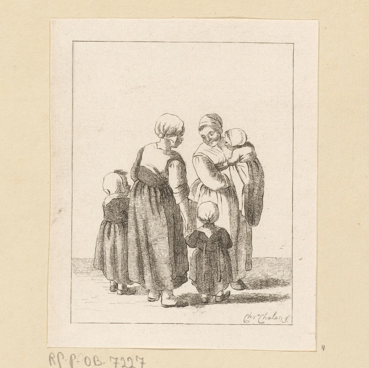 Twee moeders in gesprek by Pieter de Mare, print, 1779