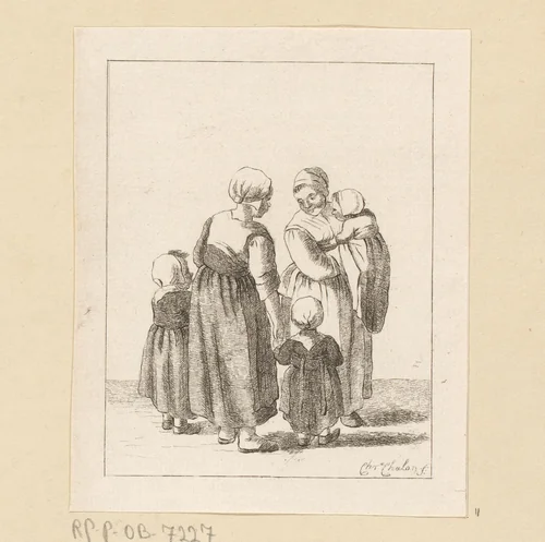 Twee moeders in gesprek by Pieter de Mare, print, 1779