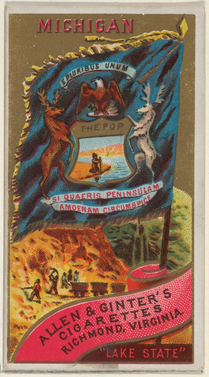 Michigan, from Flags of the States and Territories (N11) for Allen & Ginter Cigarettes Brands by Allen & Ginter, print, 1888