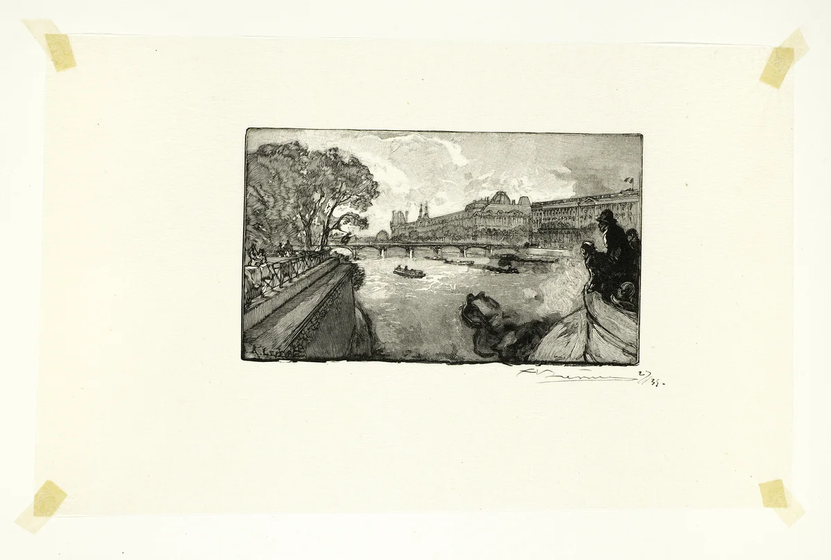 The Louvre, Viewed from the Pont-Neuf, plate thirteen from Le Long de la Seine et des Boulevards by Louis Auguste Lepère, print, 1890