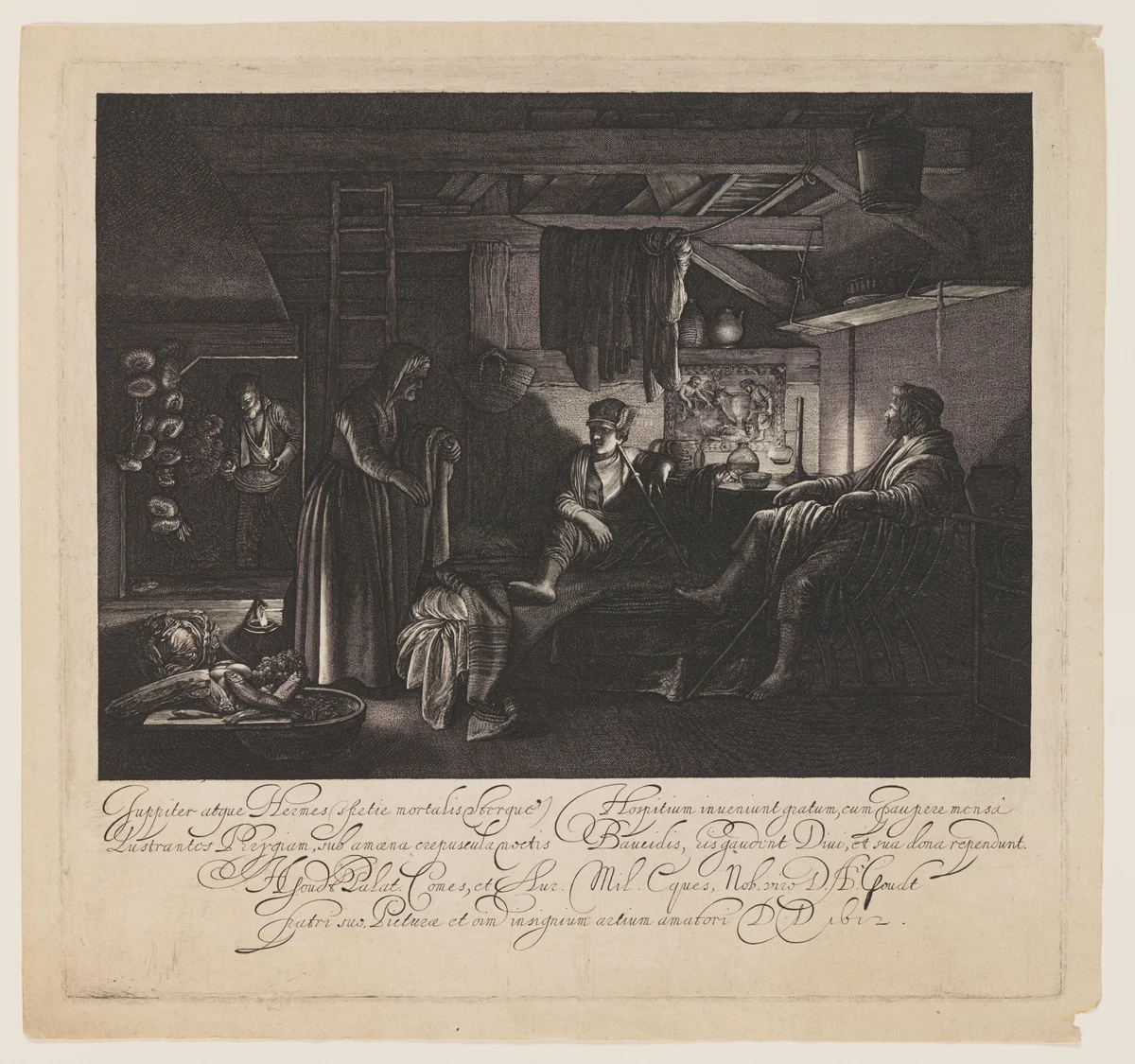 Jupiter and Mercury in the House of Philemon and Baucis by Hendrick Goudt, print, 1612