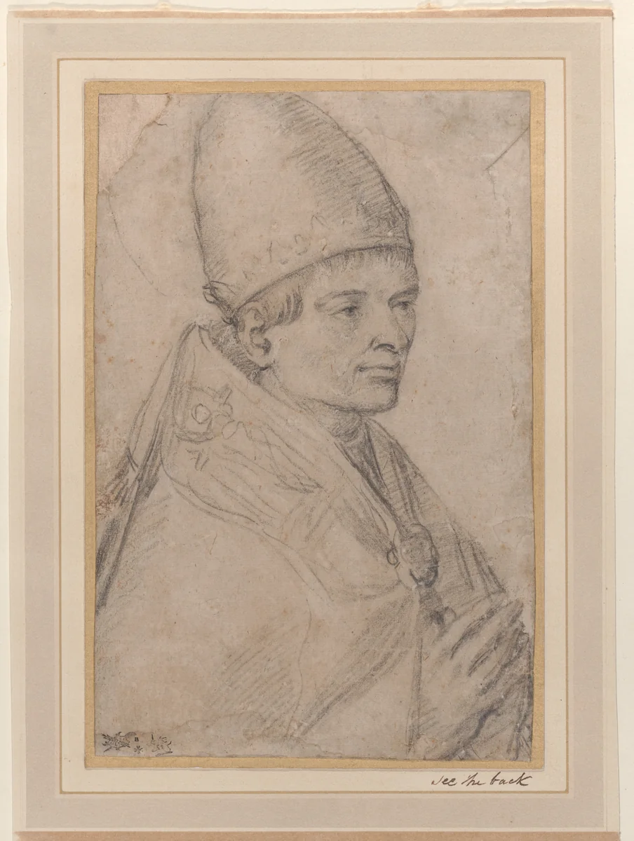 Portrait of a pope, half-length by anonymous, drawing, 1500-1599