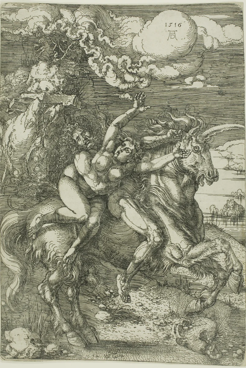 The Abduction of Proserpine on a Unicorn by Albrecht Dürer, print, 1516