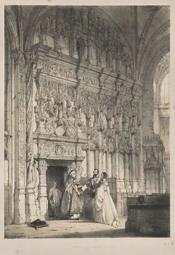 Architecture of the Middle Ages: Screen in St. Jacques, Dieppe by Joseph Nash, print, 1838