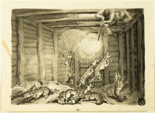 Wolf Hunt in Russia by Samuel Howett, drawing, 1785-1822