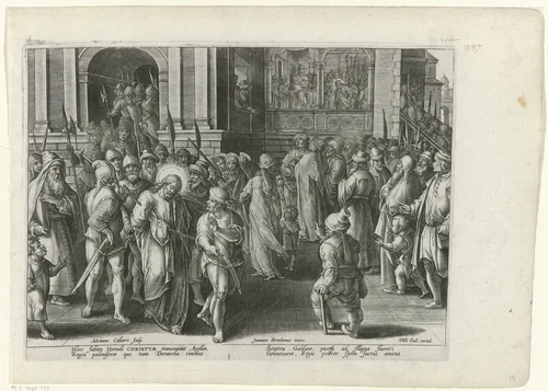 Christus wordt naar Herodes gezonden by Unknown, print, 1585-1586