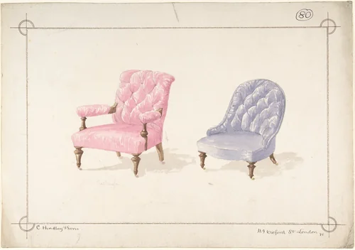 Designs for Two Chairs by Charles Hindley and Sons, drawing, 1841-1884