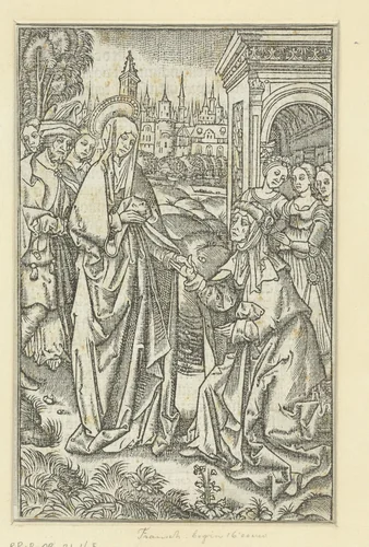Maria neemt afscheid van haar moeder by anonymous, print, 1507-1508