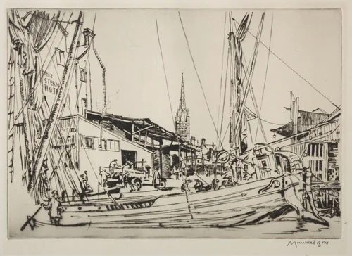 Norwich Cathedral Spire by Muirhead Bone, print, 1937