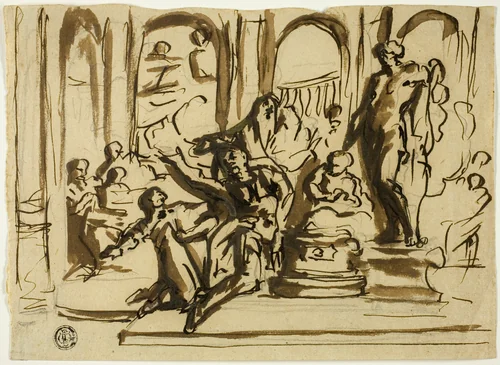 Sacrificial Scene by Jan Luyken or Abraham Jansz. van Diepenbeeck, drawing, 1669-1712