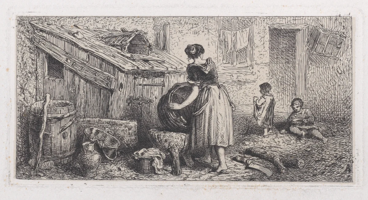 Washer Woman by Charles Jacque, print, 1845