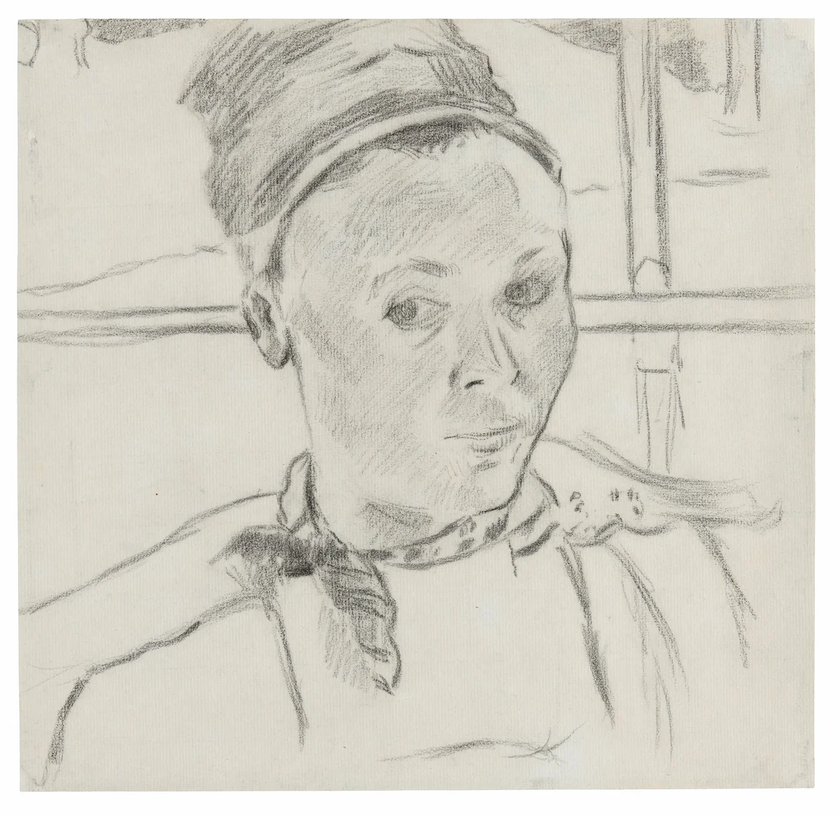 Bust of a Young Breton Woman (Possibly Marie Lagadu) by Paul Gauguin, drawing, 1881-1892
