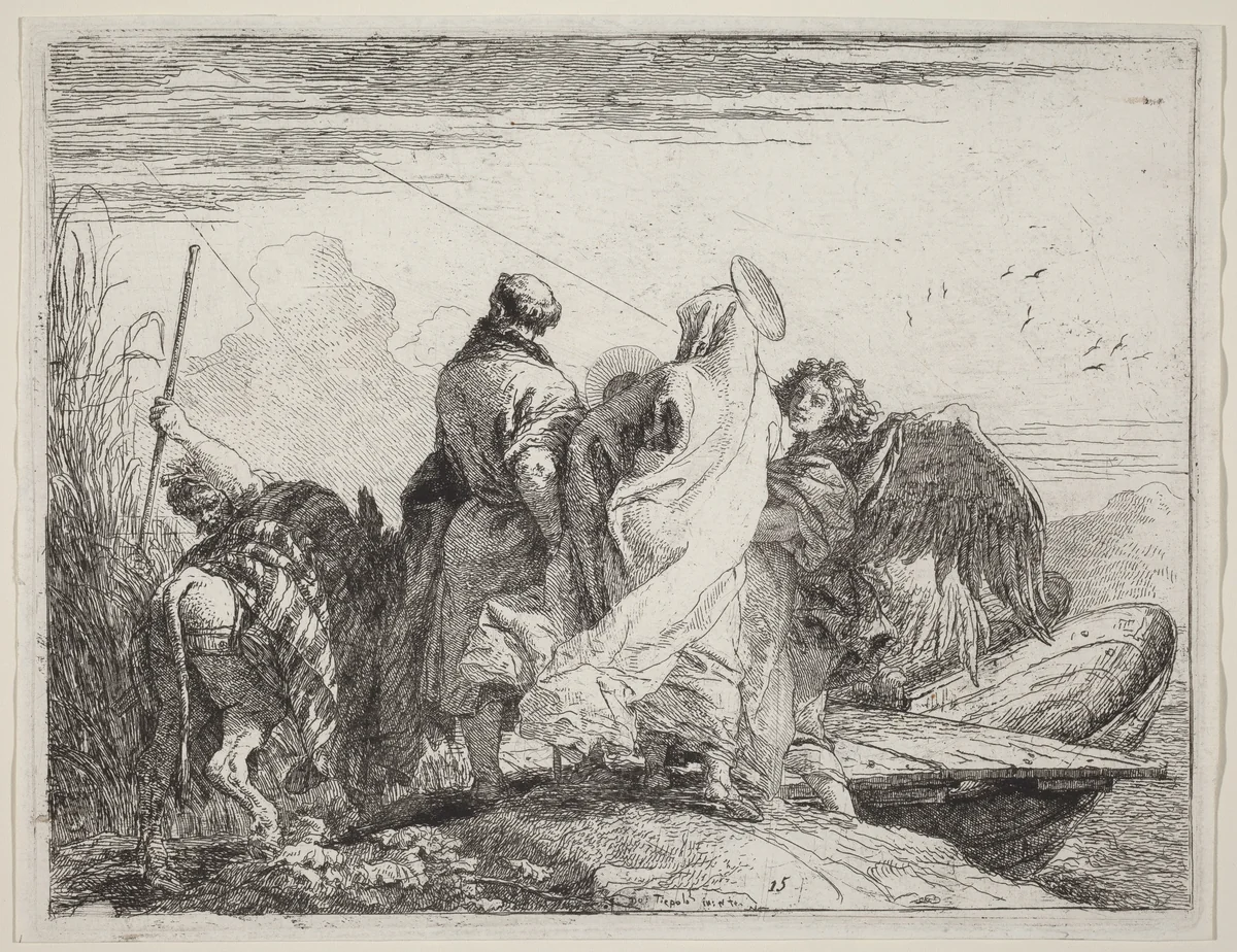 The Holy Family Preparing to Embark by Giovanni Domenico Tiepolo, print, 1753