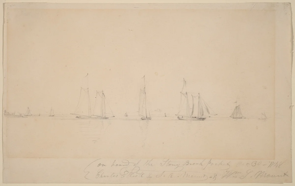 On Board of the Stony Brook Packet by William Sidney Mount, drawing, 1848