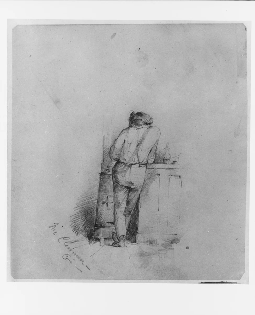 Man at Bar (from McGuire Scrapbook) by John McLenan, artwork, 1827-1865