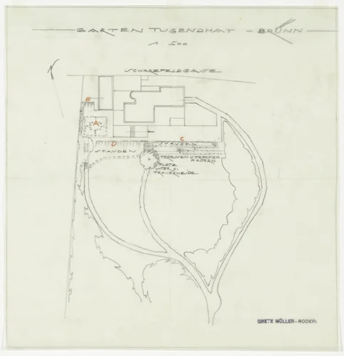 Tugendhat House, Brno, Czech Republic, Plan, garden by Ludwig Mies van der Rohe, mies van der rohe archive, 1928