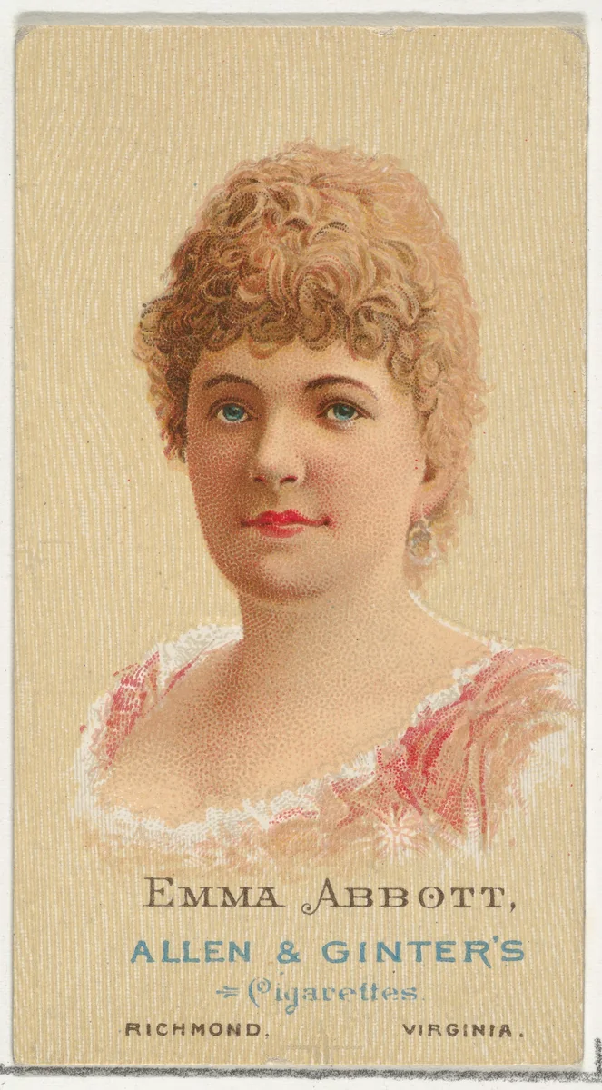 Emma Abbott, from World's Beauties, Series 2 (N27) for Allen & Ginter Cigarettes by Allen & Ginter, print, 1888