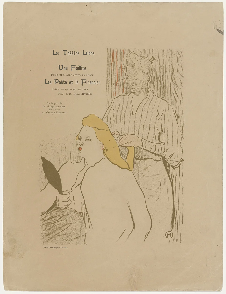 The Hairdresser (La coiffure), program for Bankruptcy (Une Faillite) and The Poet and the Financier (Le Poète et le Financier) at the Théâtre Libre by Henri de Toulouse-Lautrec, print, 1893