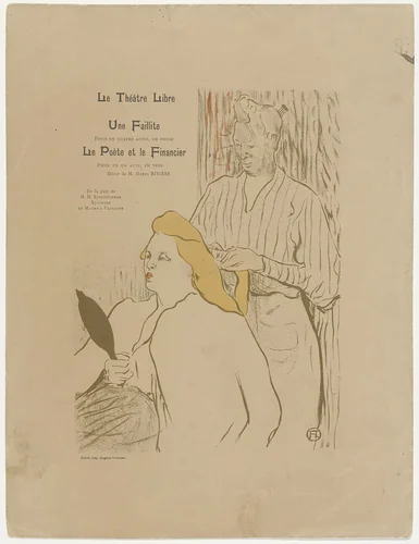 The Hairdresser (La coiffure), program for Bankruptcy (Une Faillite) and The Poet and the Financier (Le Poète et le Financier) at the Théâtre Libre by Henri de Toulouse-Lautrec, print, 1893