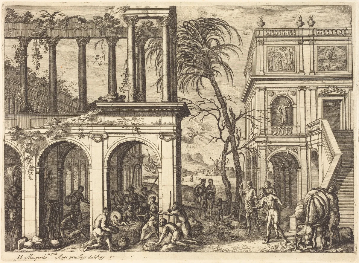 The Adoration of the Shepherds by Henri Mauperché, print, 1602-1686