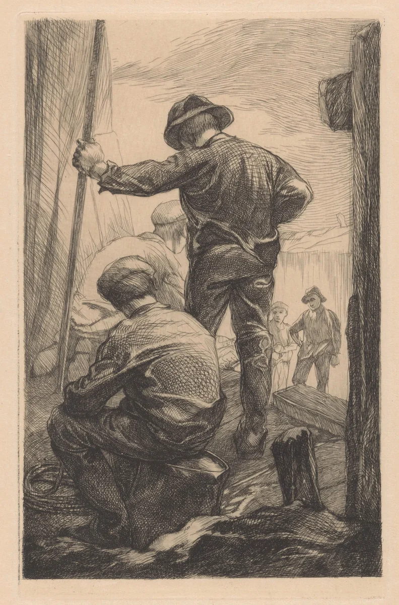 Vijf polderjongens by Johannes Josephus Aarts, print, 1881-1934