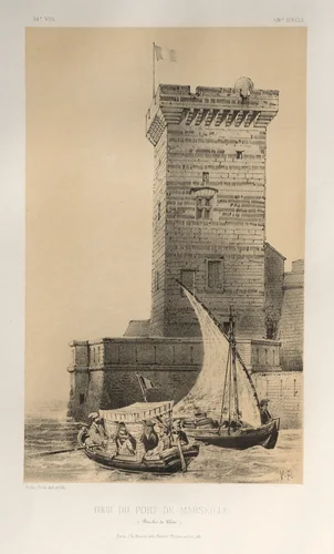 Architecture Pittoresque ou Monuments des xveme. Et xvieme. Siecles: Chateaux De France des XV et XVI Siecles: Pl. 34, Tour Du Port De Marseille (Bouches Du Rhône) by Victor Petit, print, 1860