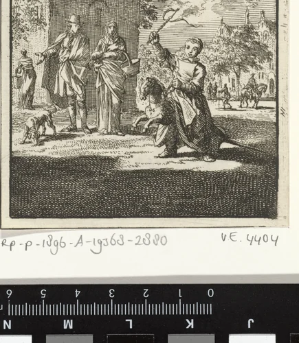 Spelend kind op een stokpaard by Jan Luyken, print, 1712