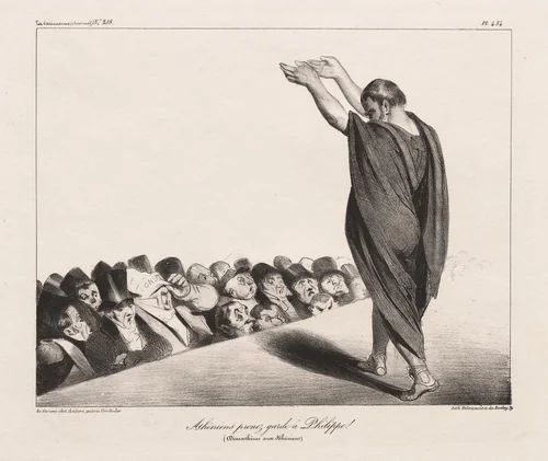 Athenians Beware of Phillip! (Demosthenes to the Athenians) by Honoré Daumier, print, 1835