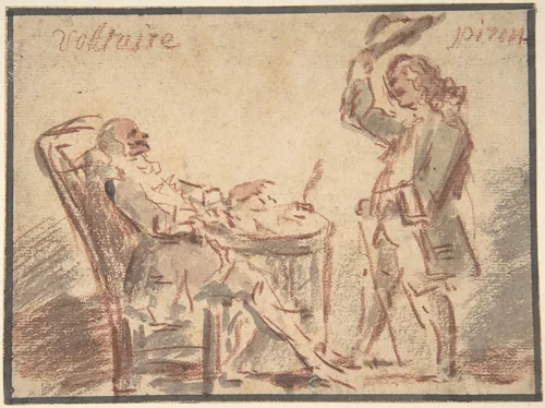 Voltaire and Piron by Claude Gillot, drawing, 1675-1750