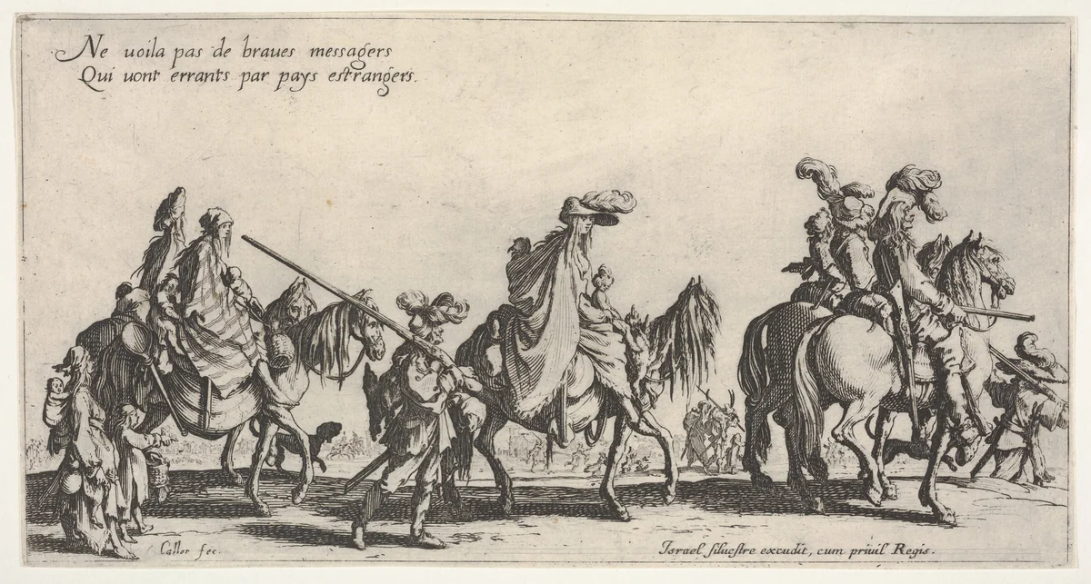 The Marching Gypsies (Les bohémiens en marche), also called The Advance Guard (L'avant-garde) by Jacques Callot, print, 1621-1631
