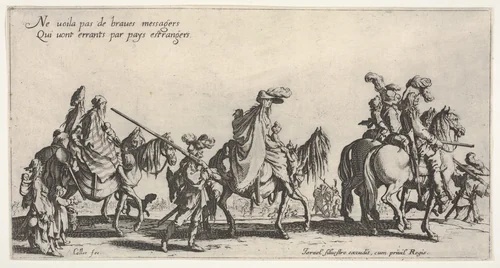 The Marching Gypsies (Les bohémiens en marche), also called The Advance Guard (L'avant-garde) by Jacques Callot, print, 1621-1631