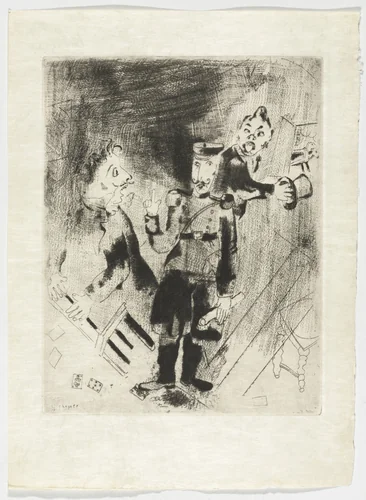 Apparition of Police (Apparition des policiers), plate XXV (supplementary suite) from Les Âmes mortes by Marc Chagall, illustrated book, 1923