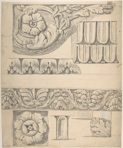 Classical Border Elements with Vines and Leaves by Thomas Hardwick, drawing, 1776-1779