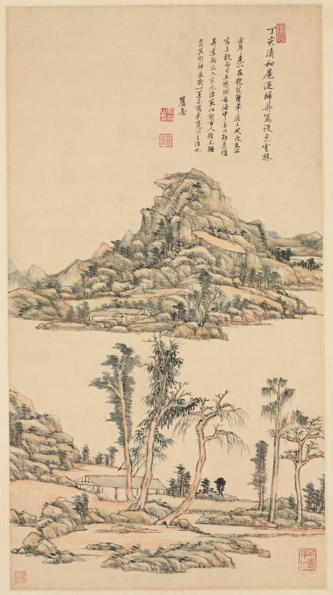 Landscape after Ni Zan by Wang Yuanqi, painting, 1707