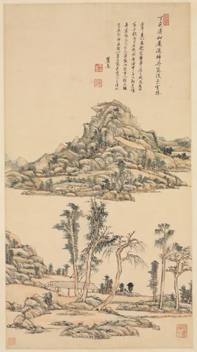 Landscape after Ni Zan by Wang Yuanqi, painting, 1707