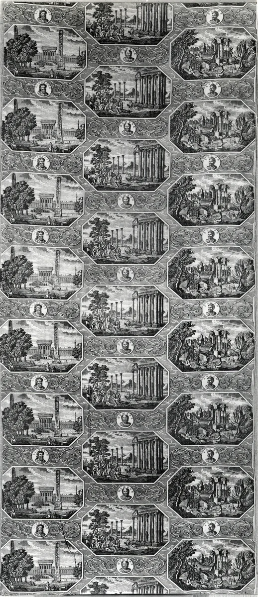 Les Monuments de Grèce (Furnishing Fabric) by Christophe Philippe Oberkampf, textile, 1800-1820