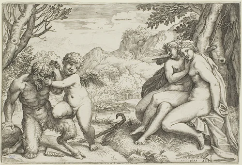 Love Conquers All by Agostino Carracci, print, 1599