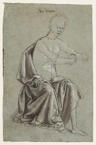 Study of a Seated Mannequin with an Arrangement of Drapery, for a Figure of the Virgin by anonymous, drawing, 1400-1499