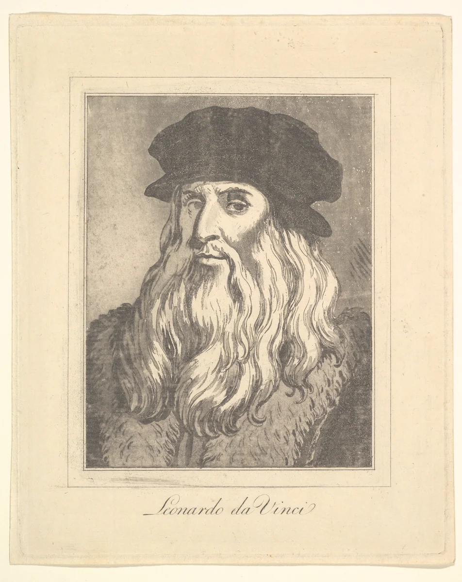 Portrait of Leonardo da Vinci, from "Characaturas by Leonardo da Vinci, from Drawings by Wincelslaus Hollar, out of the Portland Museum" by Leonardo da Vinci, print, 1786