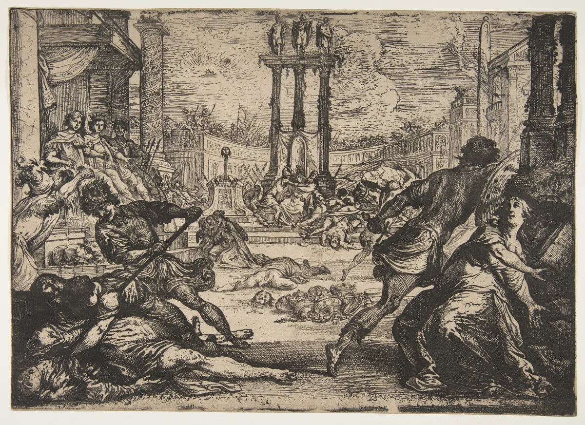 A Massacre by the Triumvirate by Claude Vignon, print, 1619-1629