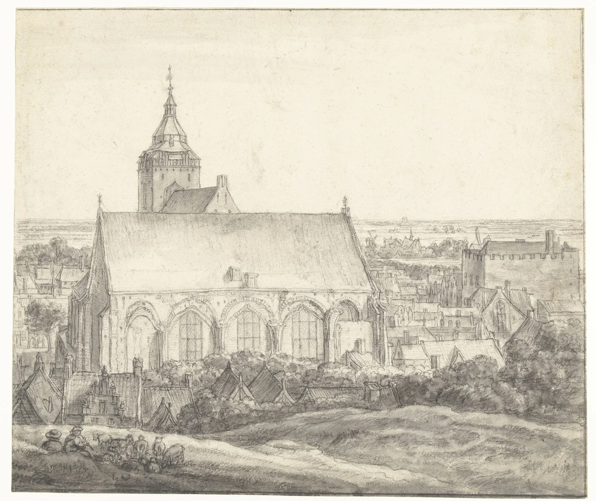 Buurkerk te Utrecht by Anthonie Waterloo, drawing, 1619-1690