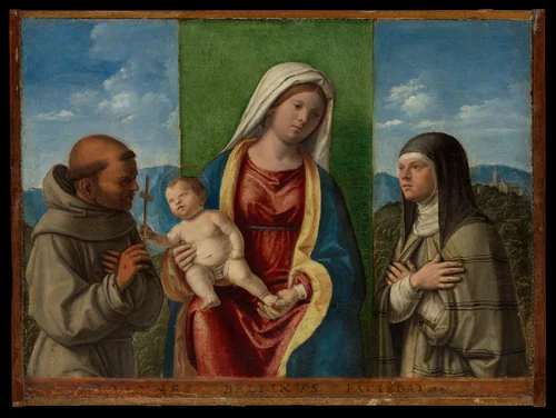 Madonna and Child with Saints Francis and Clare by Giovanni Battista Cima, painting, 1505-1515