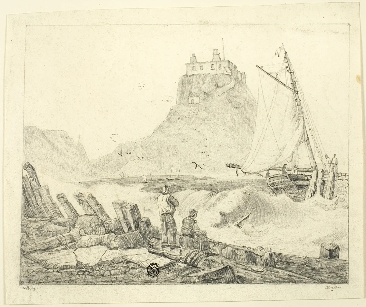 Harbor with Old Castle by Unknown Artist, drawing, 1800-1899