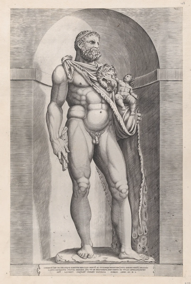 Emperor Commodus as Hercules, from "Speculum Romanae Magnificentiae" by Jacob Bos, print, 1550