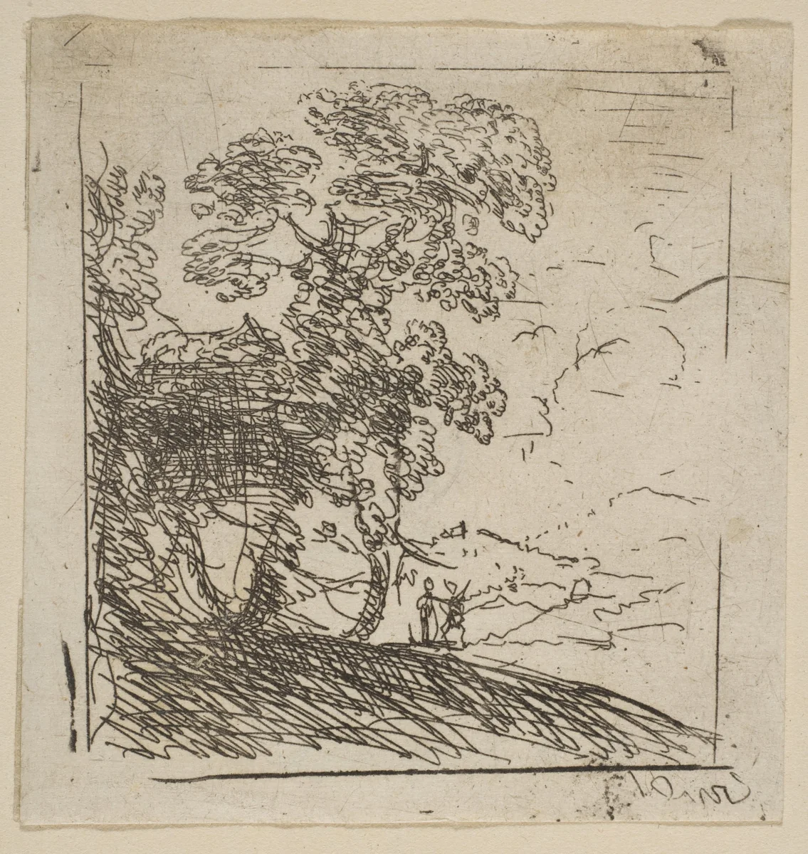 The Two Landscapes (Right Tree) by Claude Lorrain, print, 1625-1635