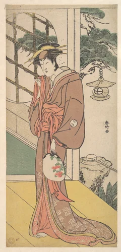 Arashi Ryuzo as a Tall Woman Standing on the Engawa by Katsukawa Shunkō (勝川春好), print, 1779-1799