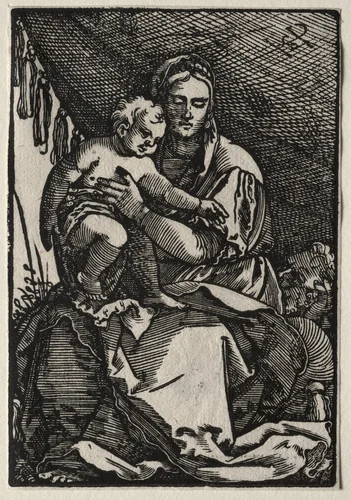 The Holy Family under a Tent by Hans Sebald Beham, print