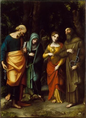 Saints Peter, Martha, Mary Magdalen, and Leonard by Correggio, painting, 1510-1520